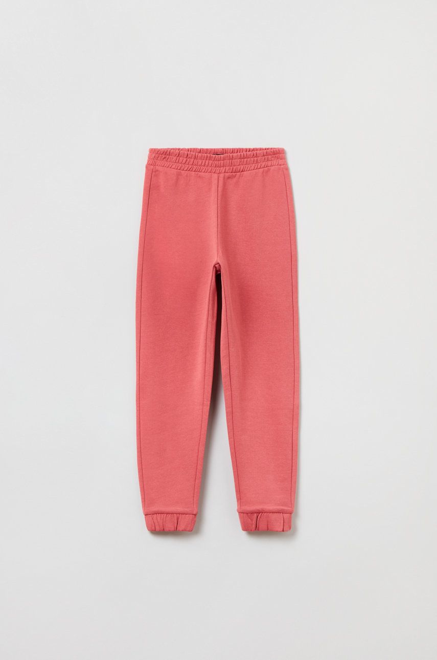 OVS spodnie dresowe bawełniane dziecięce kolor różowy gładkie