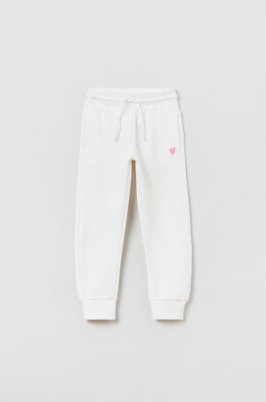Ovs pantaloni de trening din bumbac pentru copii culoarea alb, neted