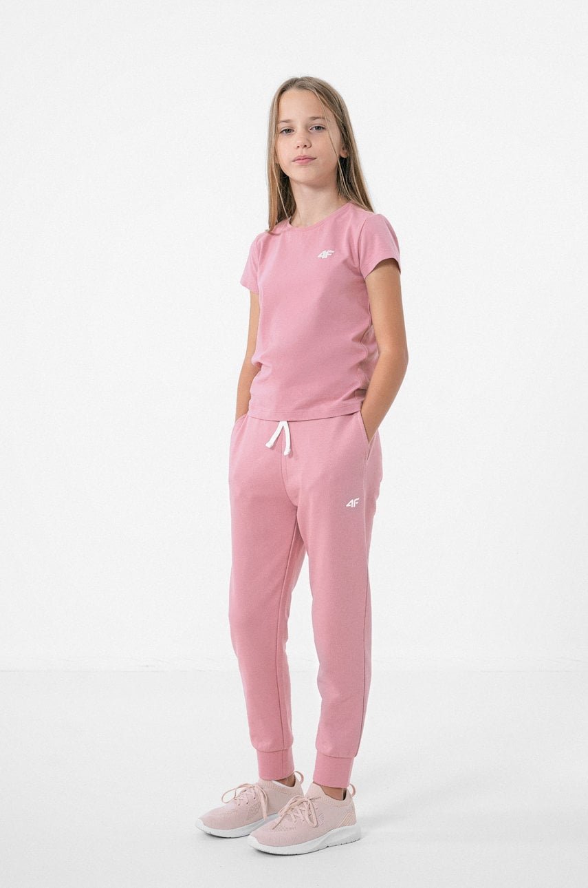 4F pantaloni de trening pentru copii culoarea roz, melanj
