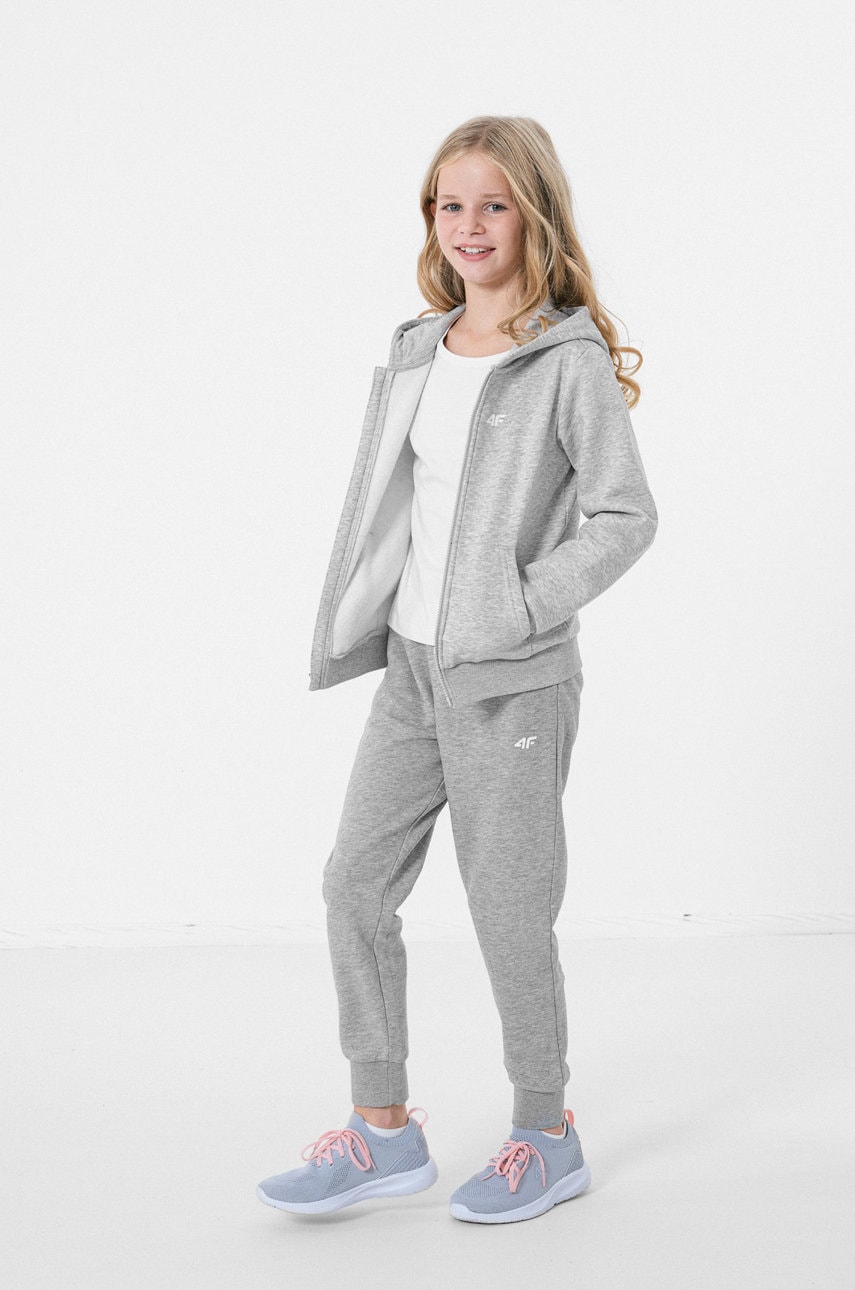 4F pantaloni de trening pentru copii culoarea gri, melanj
