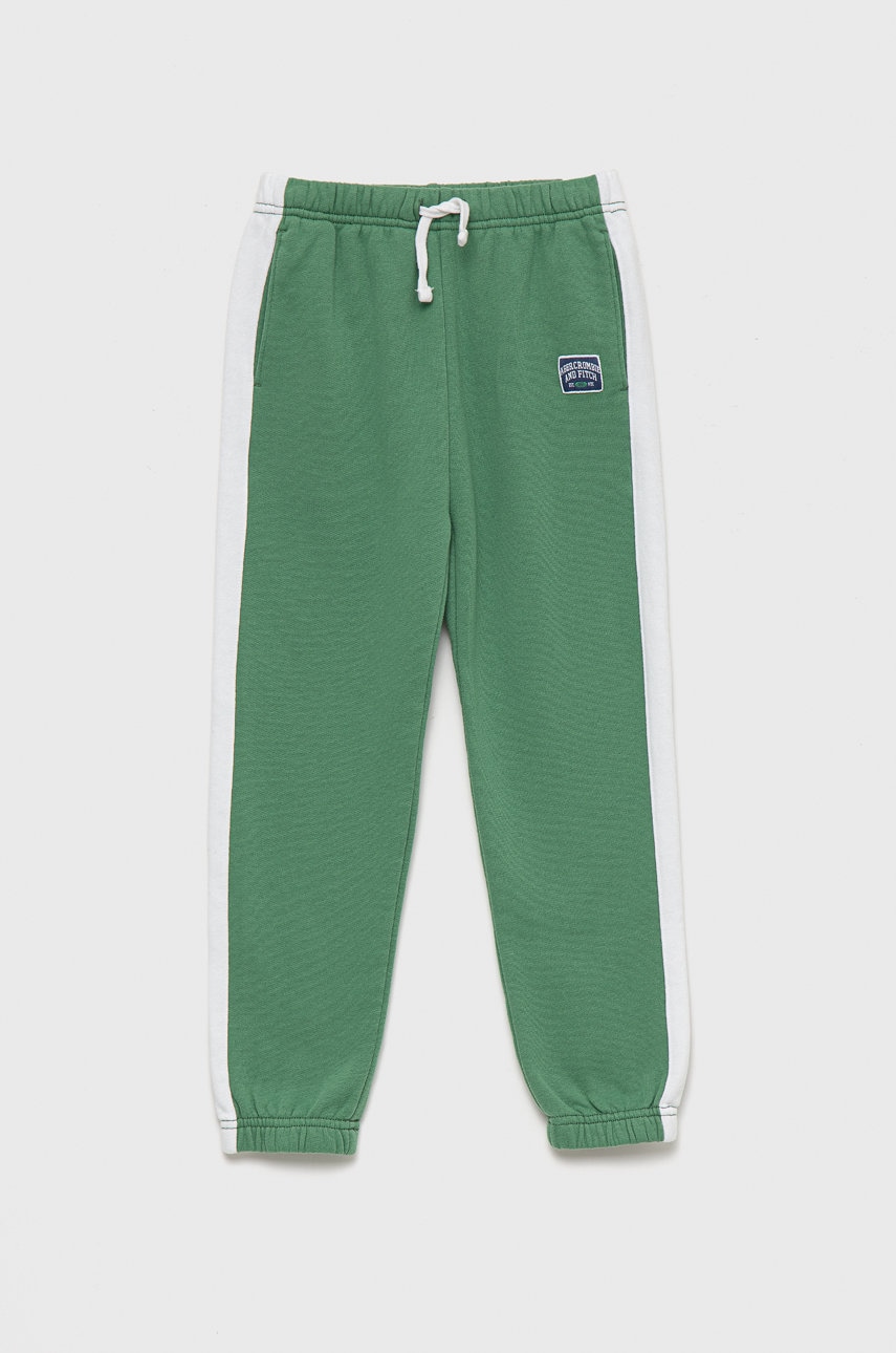 Abercrombie & Fitch pantaloni de trening pentru copii culoarea verde, neted