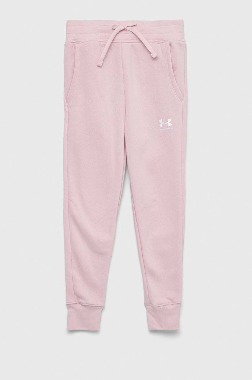 Levně Dětské tepláky Under Armour růžová barva, hladké