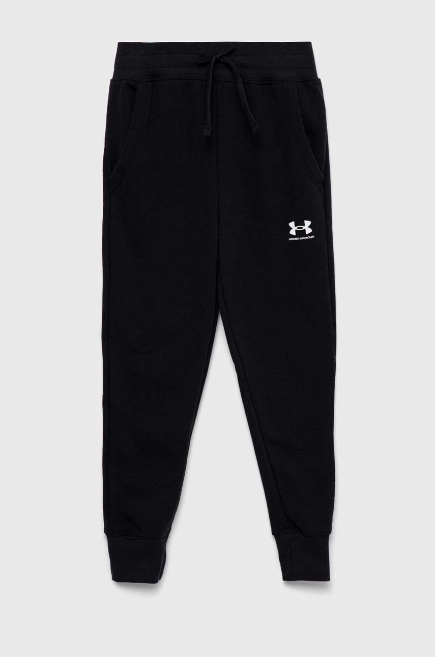 Levně Dětské tepláky Under Armour černá barva, hladké