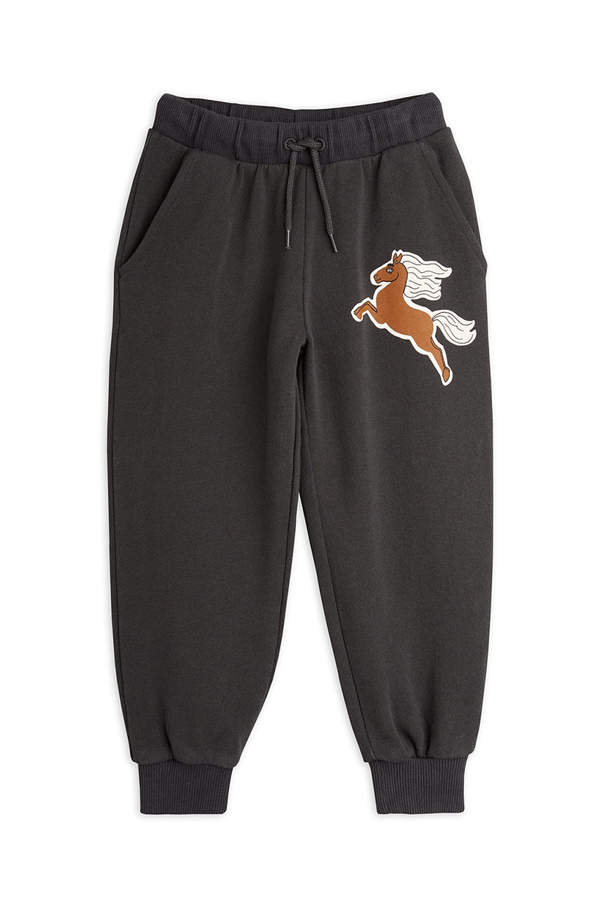 Детские спортивные штаны Mini Rodini цвет чёрный с принтом Детские спортивные штаны Mini Rodini цвет чёрный с принтом