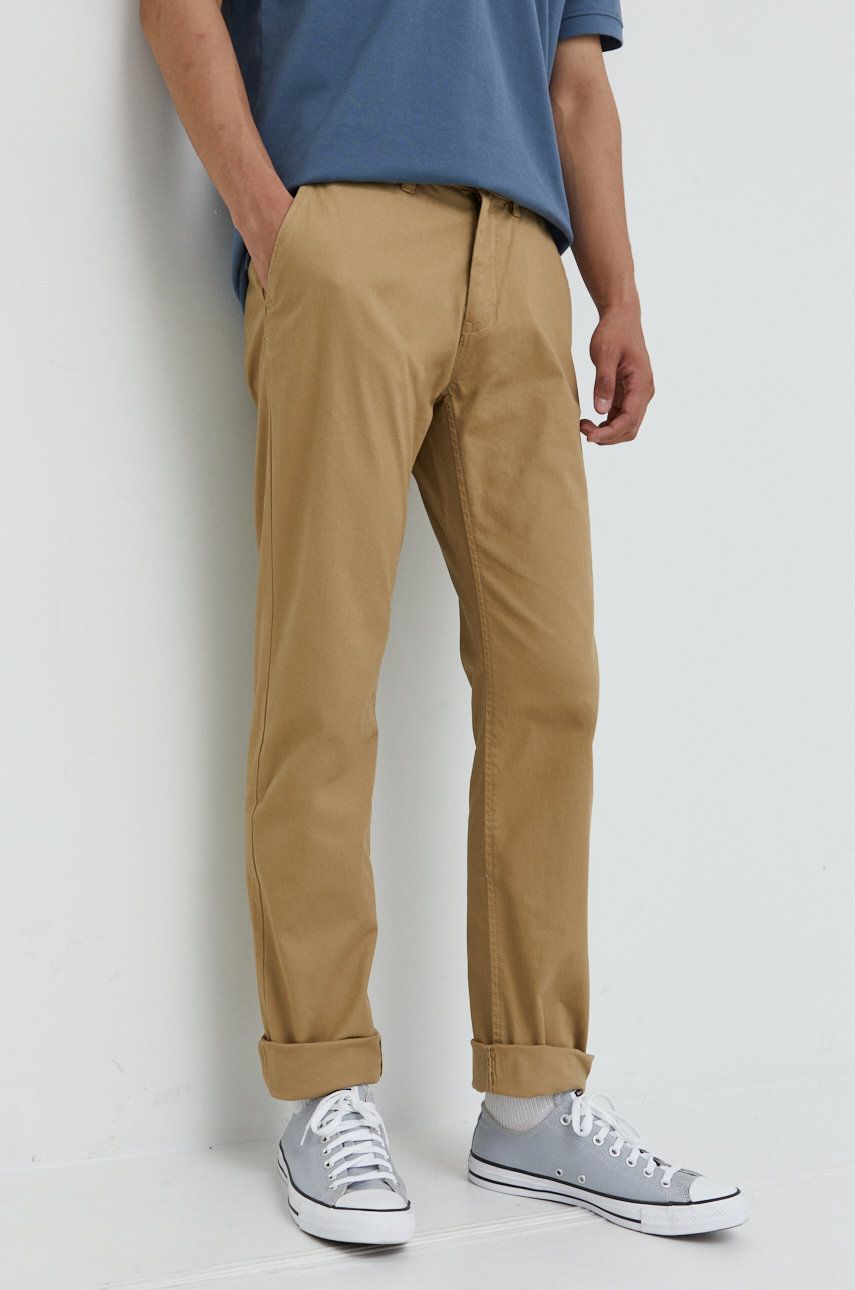 Kalhoty Tom Tailor pánské, béžová barva, jednoduché - béžová -  98% Bavlna