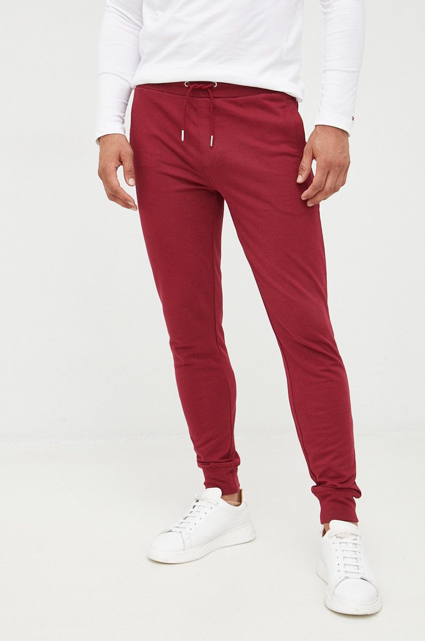 Tommy Hilfiger spodnie dresowe męskie kolor bordowy gładkie