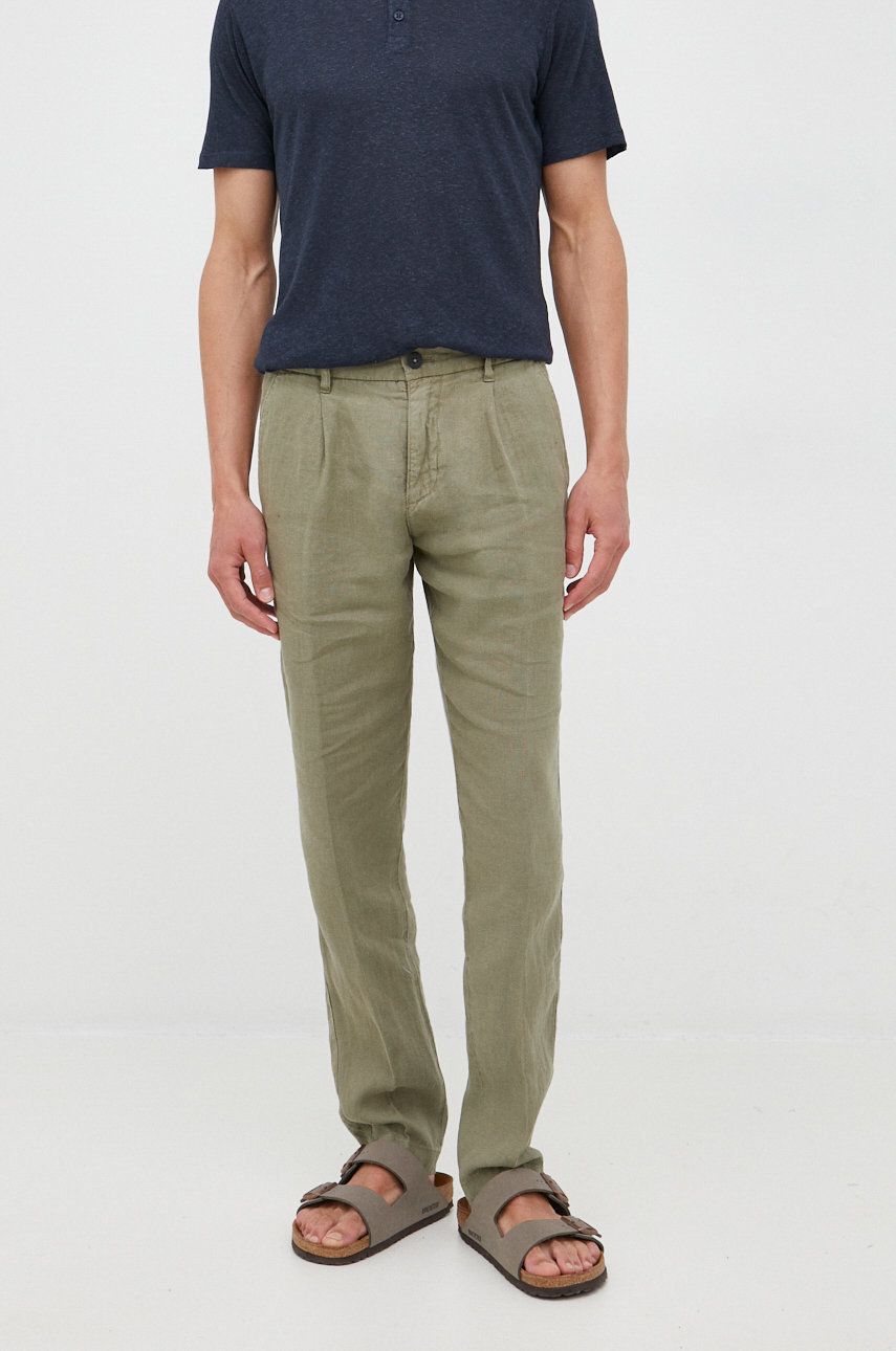 Marc O'Polo spodnie lniane męskie kolor zielony joggery