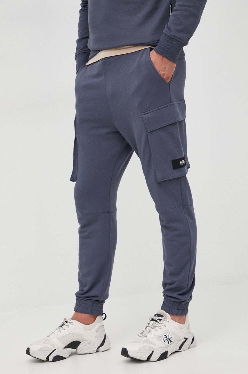 G-star raw pantaloni de trening barbati, culoarea albastru marin, neted