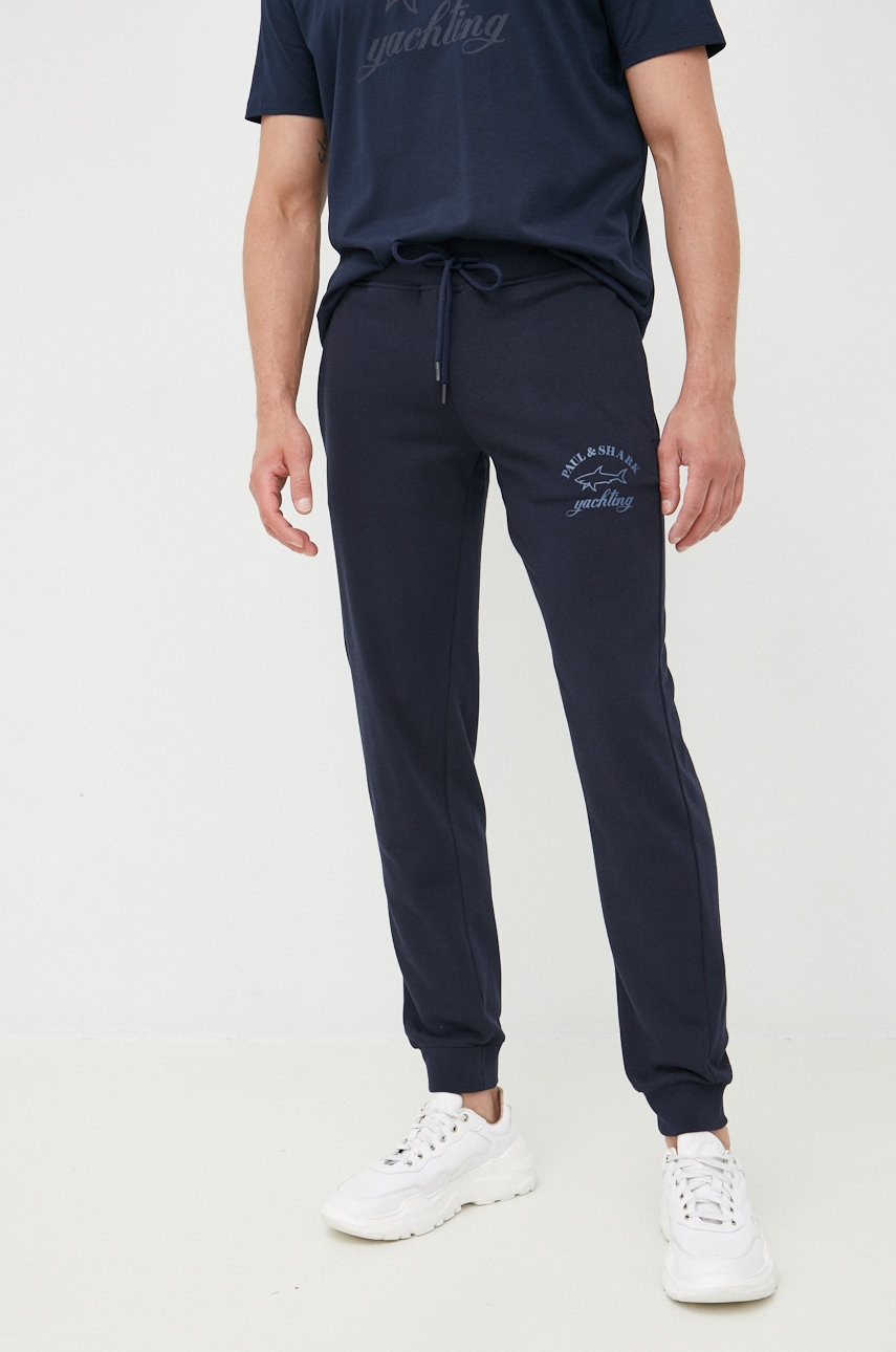 Paul&shark pantaloni de trening din bumbac barbati, culoarea albastru marin, cu imprimeu