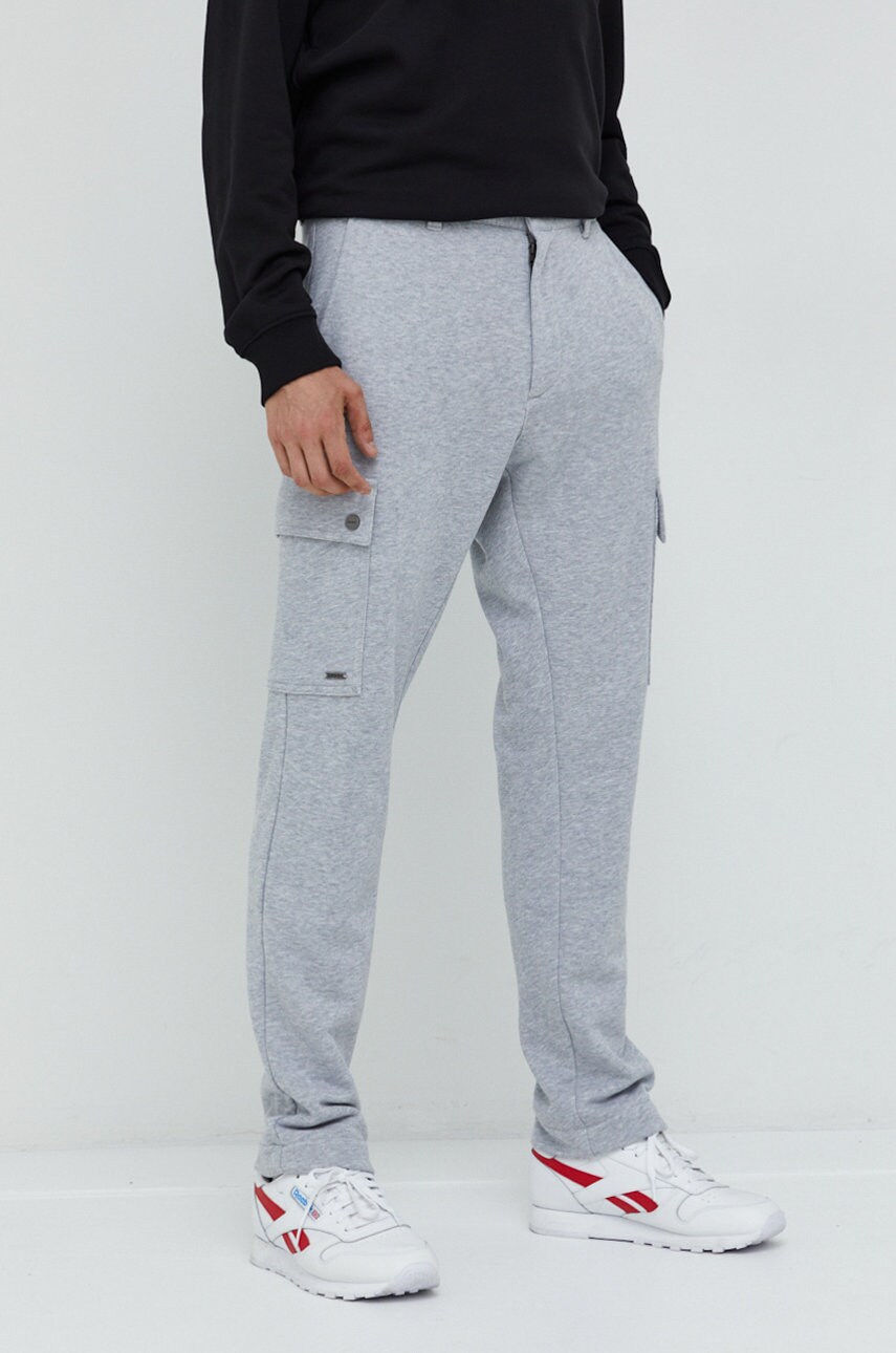 Hugo pantaloni de bumbac barbati, culoarea gri, cu fason cargo