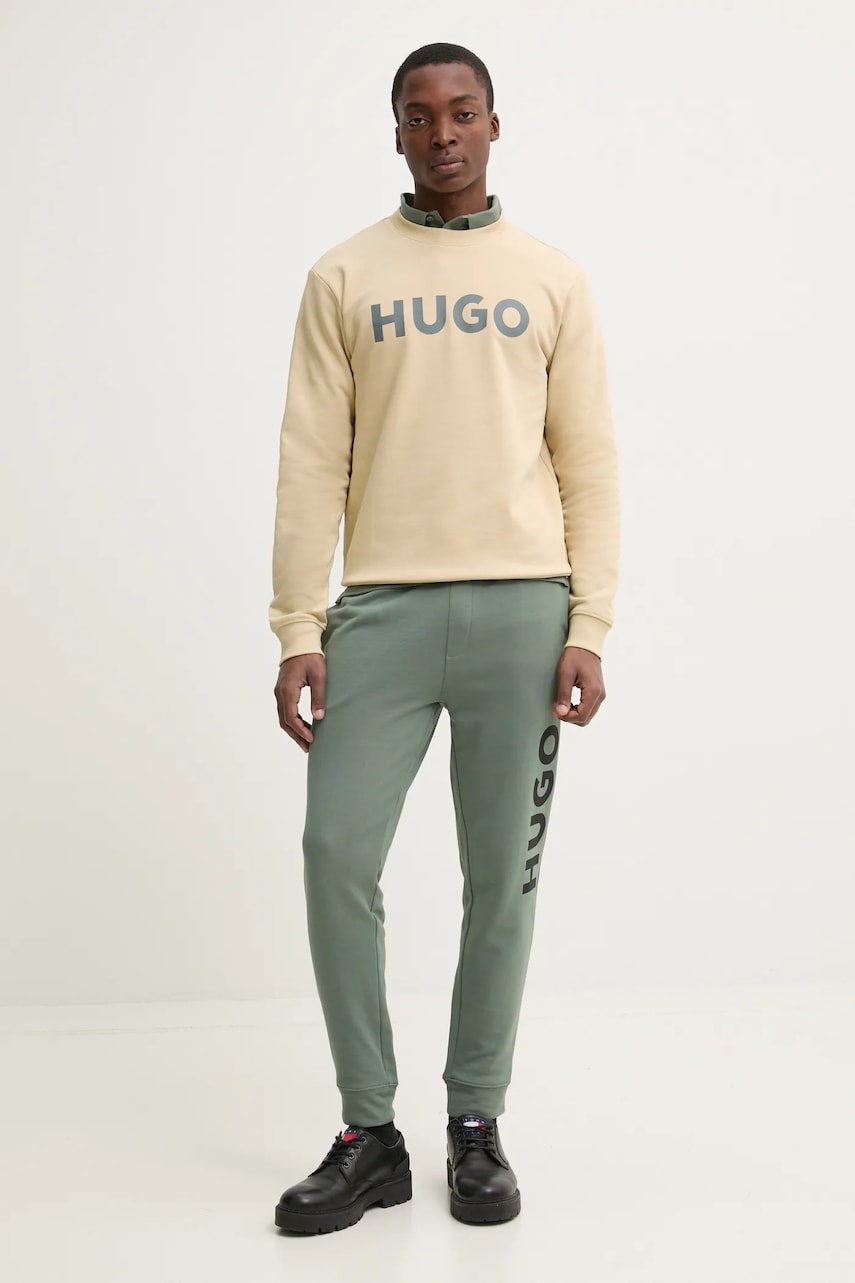 Хлопковые спортивные штаны HUGO цвет зелёный с принтом Хлопковые спортивные штаны HUGO цвет зелёный с принтом