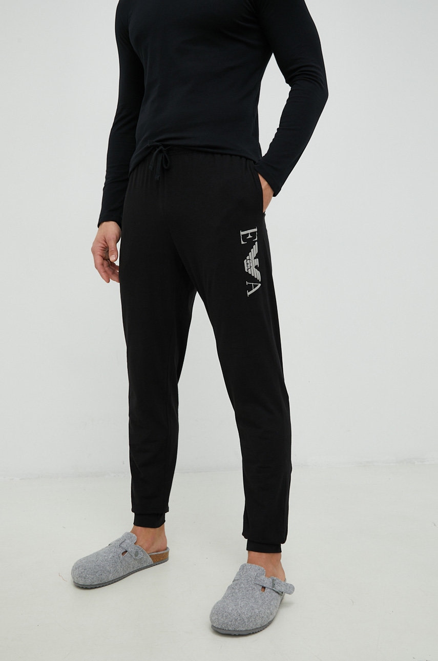 Emporio armani underwear pantaloni de lounge barbati, culoarea negru, cu imprimeu