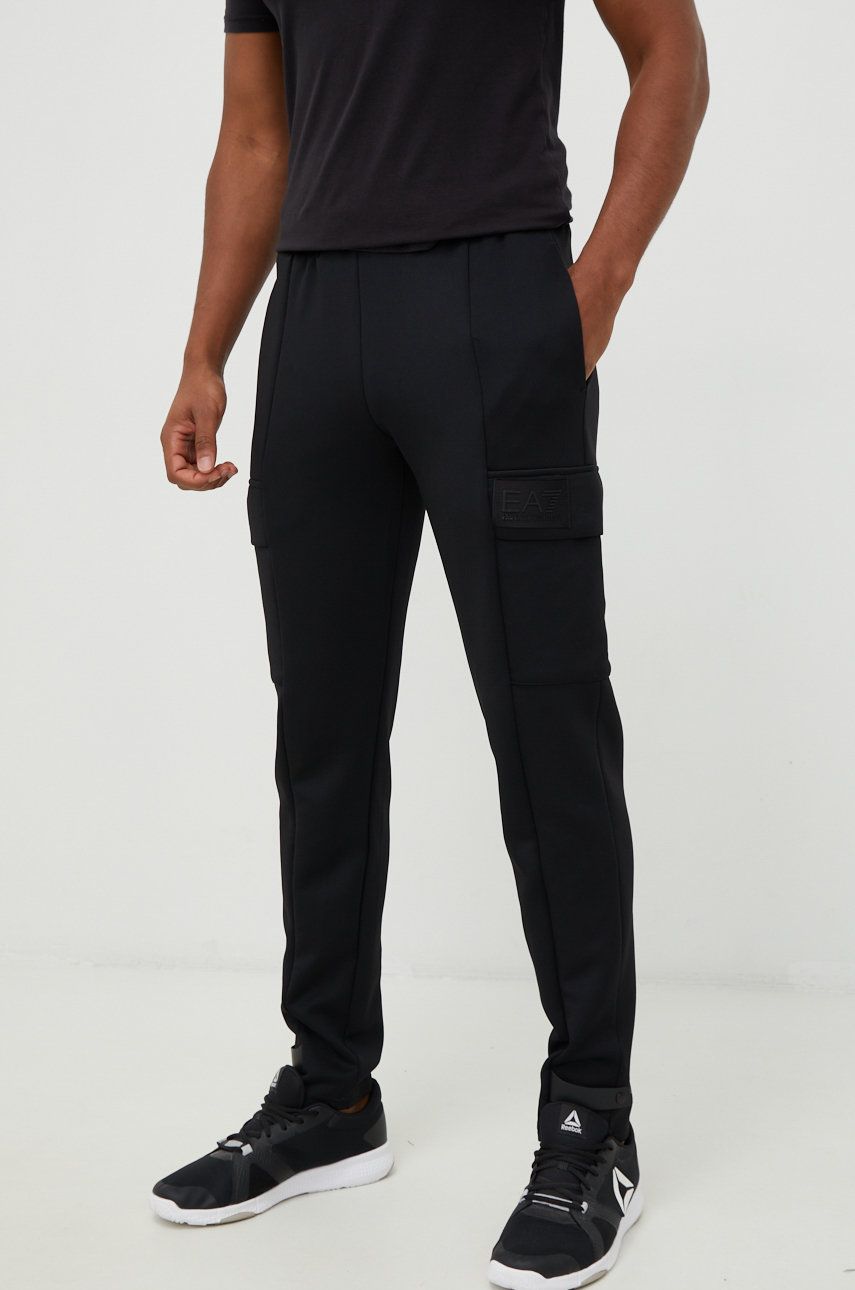 EA7 Emporio Armani pantaloni barbati, culoarea negru, neted answear.ro
