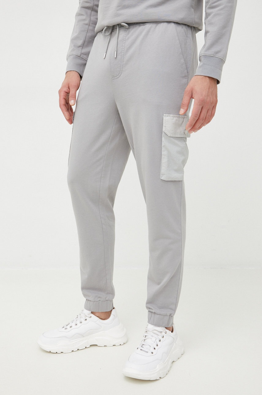 

Хлопковые спортивные штаны BOSS Boss Casual мужские цвет серый однотонные