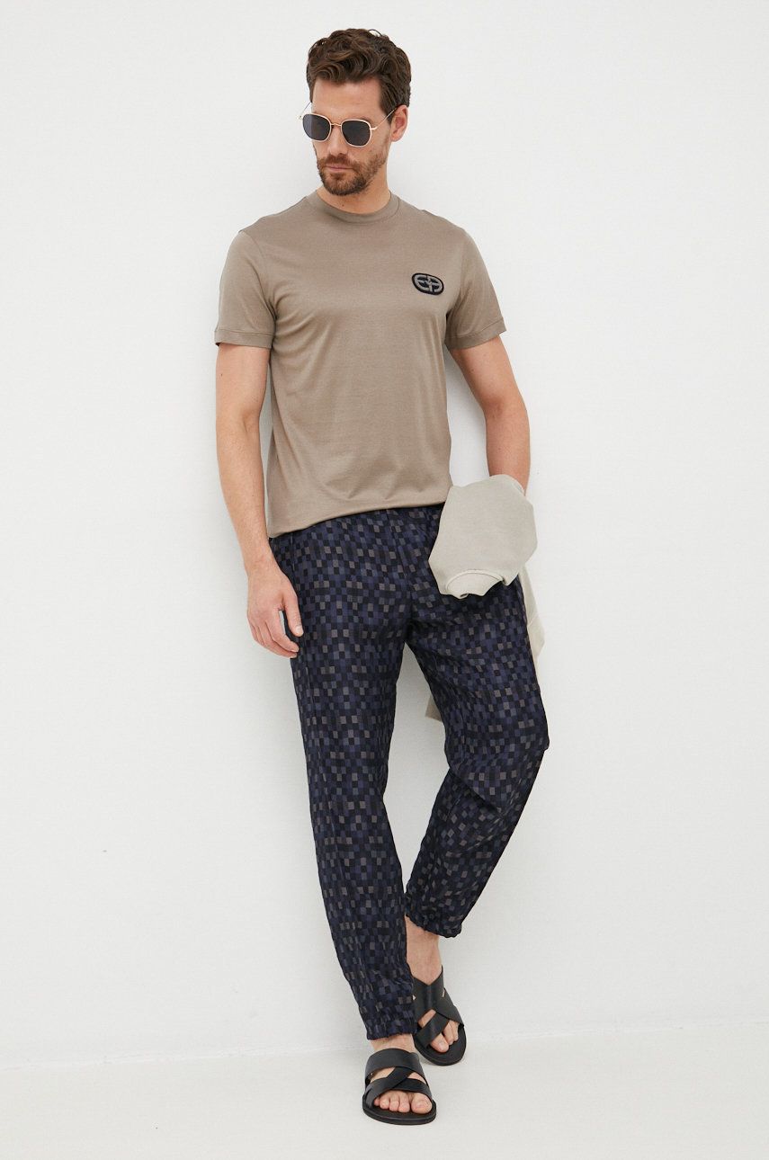 Kalhoty s příměsí vlny Emporio Armani pánské, tmavomodrá barva - námořnická modř -  48 % Vlna