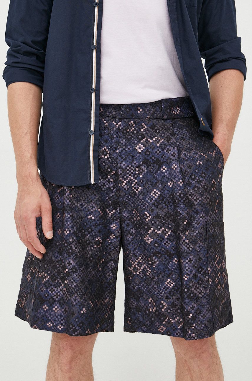 Emporio Armani pantaloni scurti din lana barbati, culoarea albastru marin answear.ro