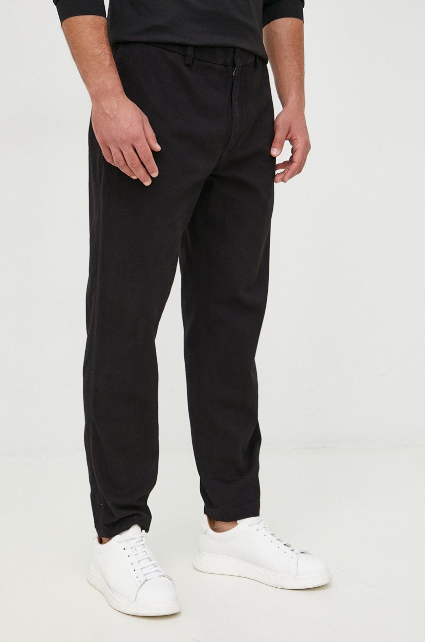 Bavlněné kalhoty Emporio Armani pánské, černá barva, jednoduché - černá -  Hlavní materiál: 100