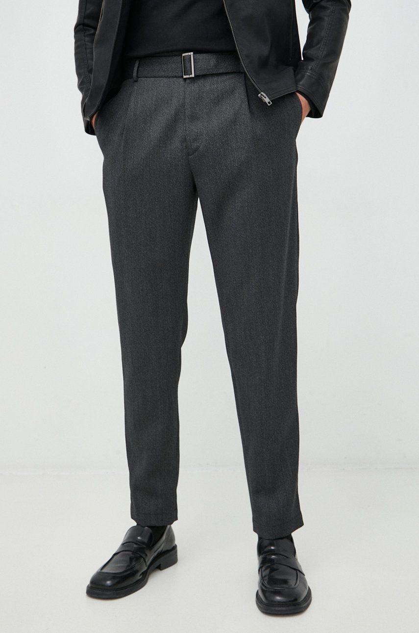 Emporio Armani spodnie wełniane męskie kolor szary dopasowane