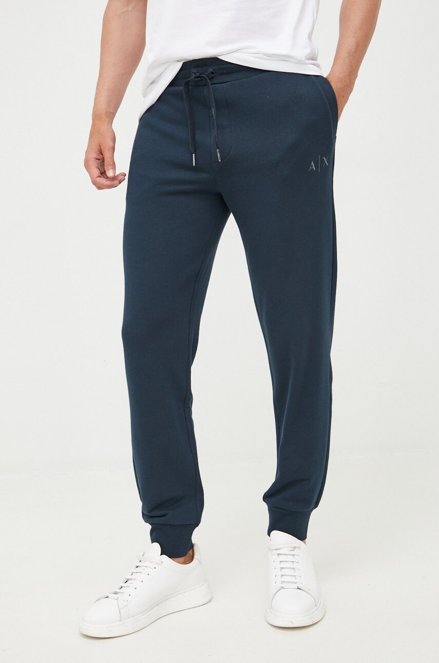 Armani exchange pantaloni de trening barbati, culoarea albastru marin, cu imprimeu