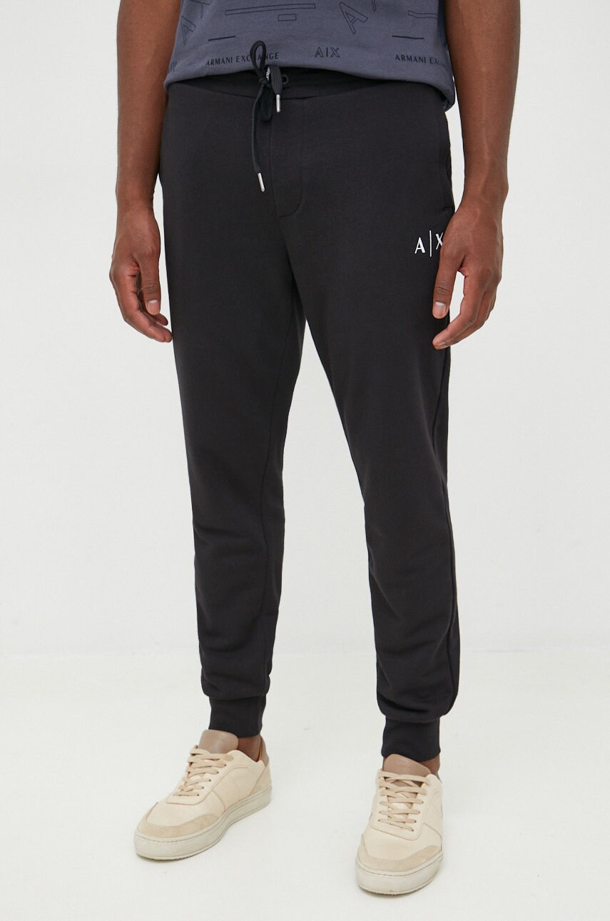 Armani Exchange pantaloni de trening barbati, culoarea negru, cu imprimeu