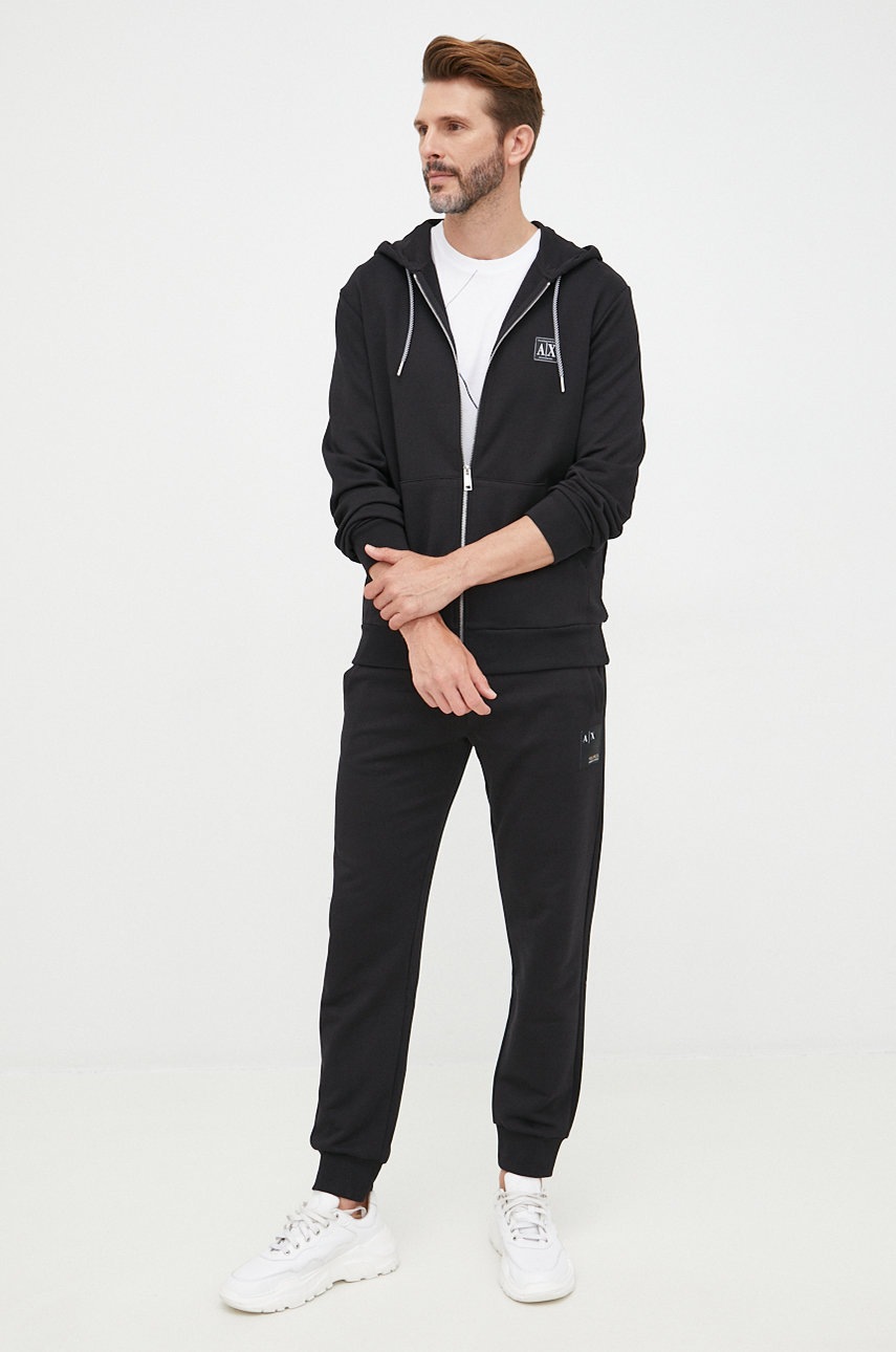 

Хлопковые спортивные штаны Armani Exchange мужские цвет чёрный однотонные