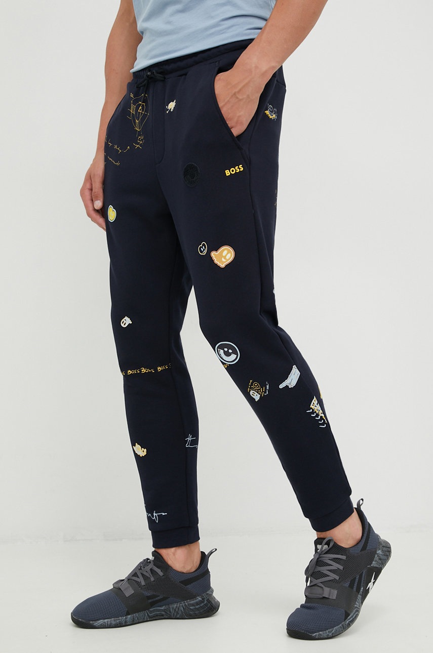 

Панталони BOSS Boss Athleisure в тъмносиньо с десен, Тъмносин