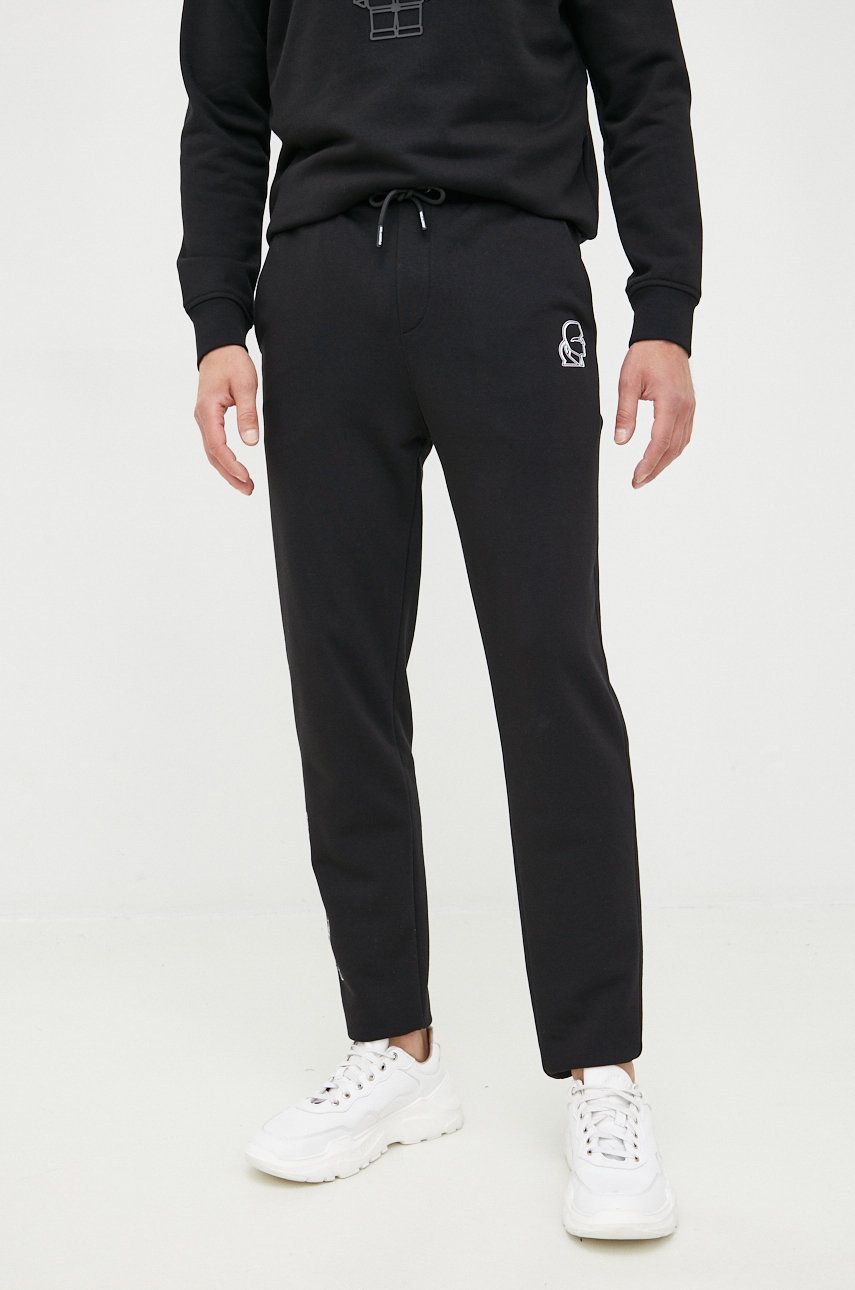 Karl Lagerfeld pantaloni de trening barbati, culoarea negru, cu imprimeu