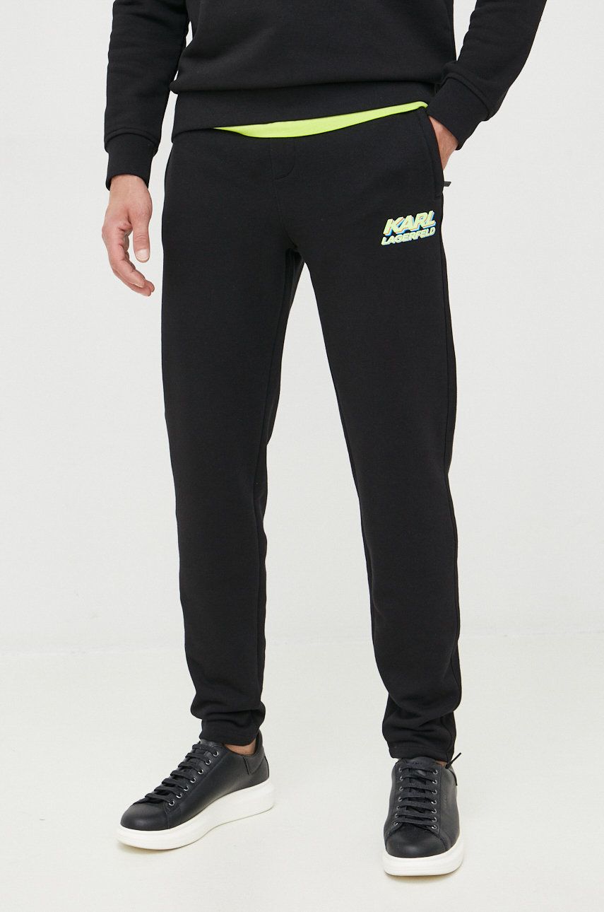 Karl Lagerfeld pantaloni de trening barbati, culoarea negru, cu imprimeu answear.ro