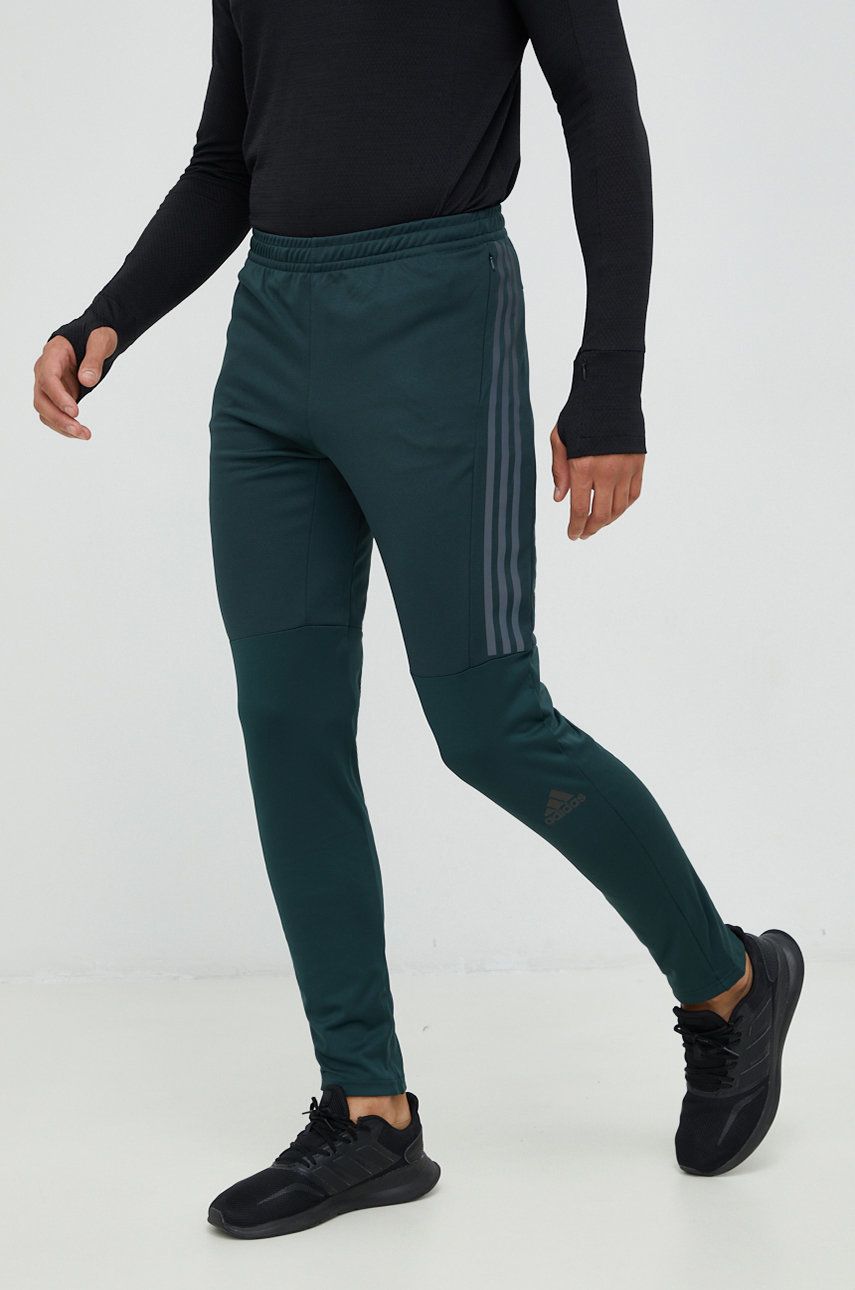 adidas Performance pantaloni de alergare Run Icon barbati, culoarea verde, cu imprimeu adidas imagine noua