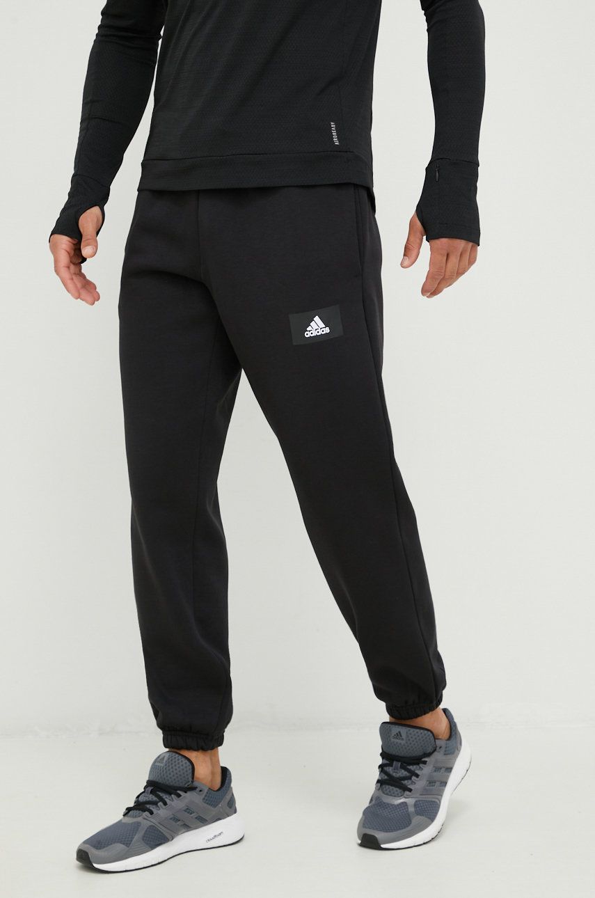 adidas pantaloni de trening barbati, culoarea negru, cu imprimeu adidas imagine noua