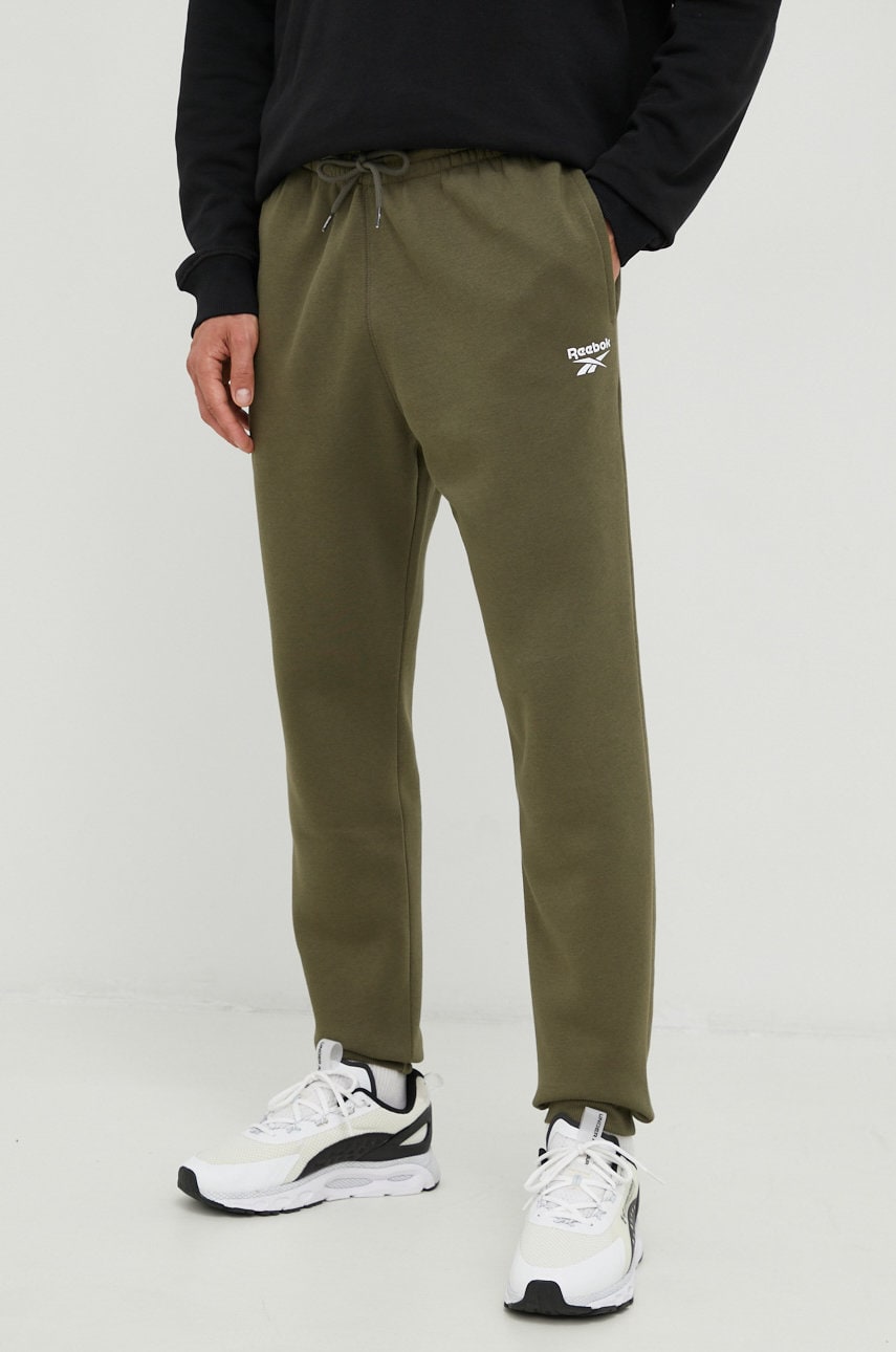 Reebok pantaloni de trening barbati, culoarea verde, cu imprimeu