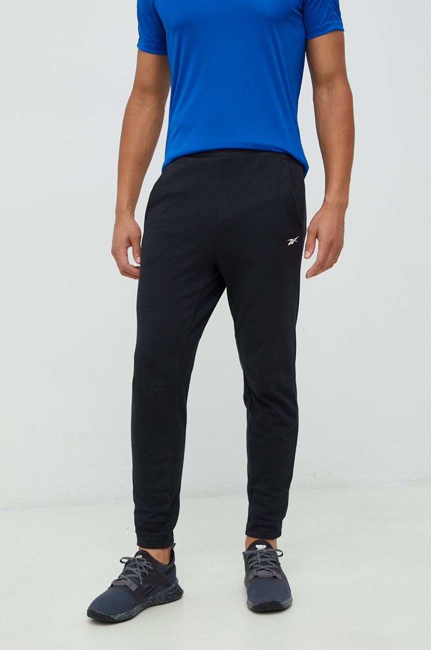 Reebok pantaloni de antrenament Dmx Interlock barbati, culoarea negru, neted