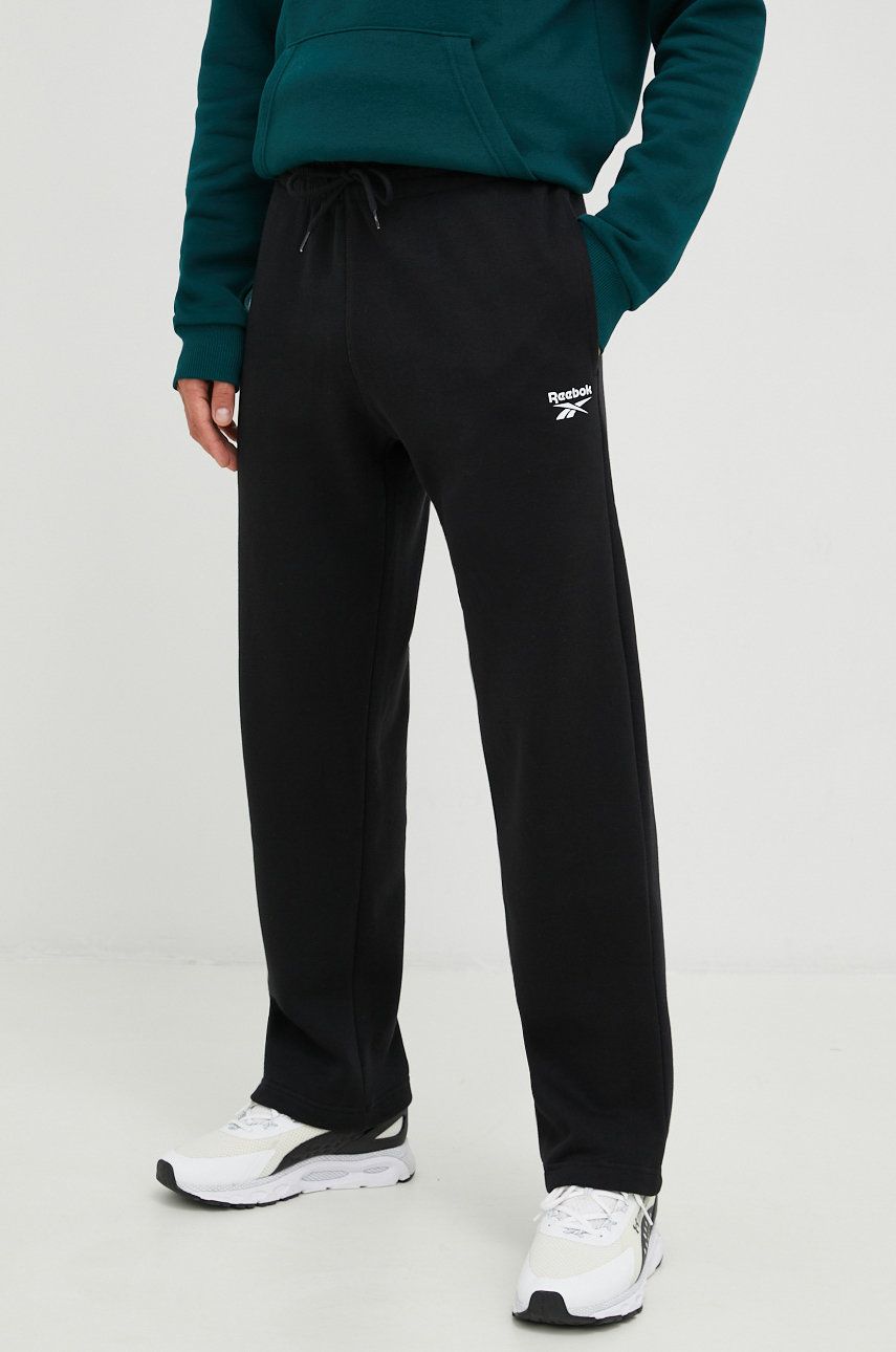Reebok pantaloni de trening barbati, culoarea negru, cu imprimeu answear.ro imagine noua