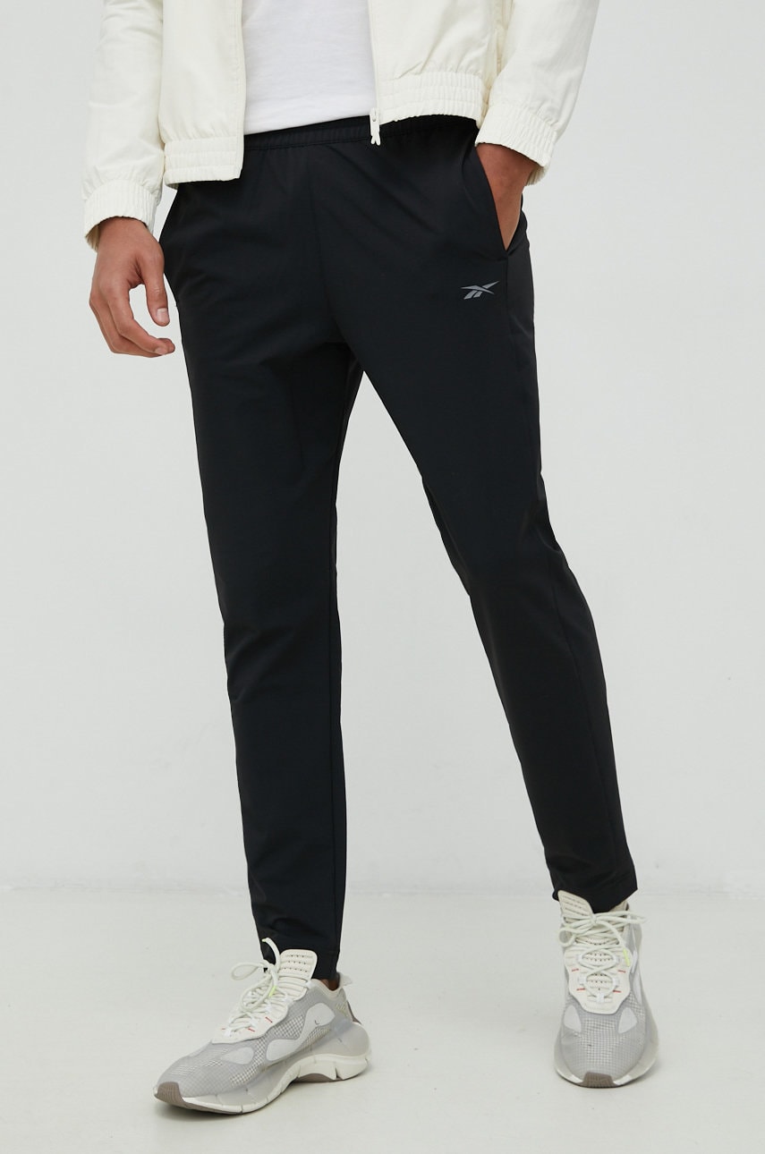 Reebok pantaloni de antrenament performance barbati, culoarea negru, neted