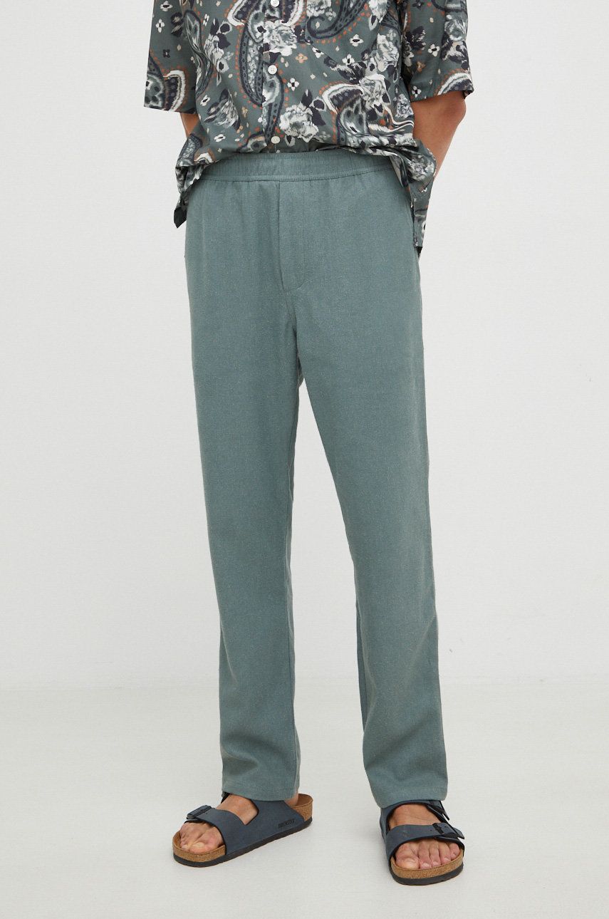 Kalhoty Samsoe Samsoe pánské, zelená barva, jednoduché - zelená -  Hlavní materiál: 55% Konopí