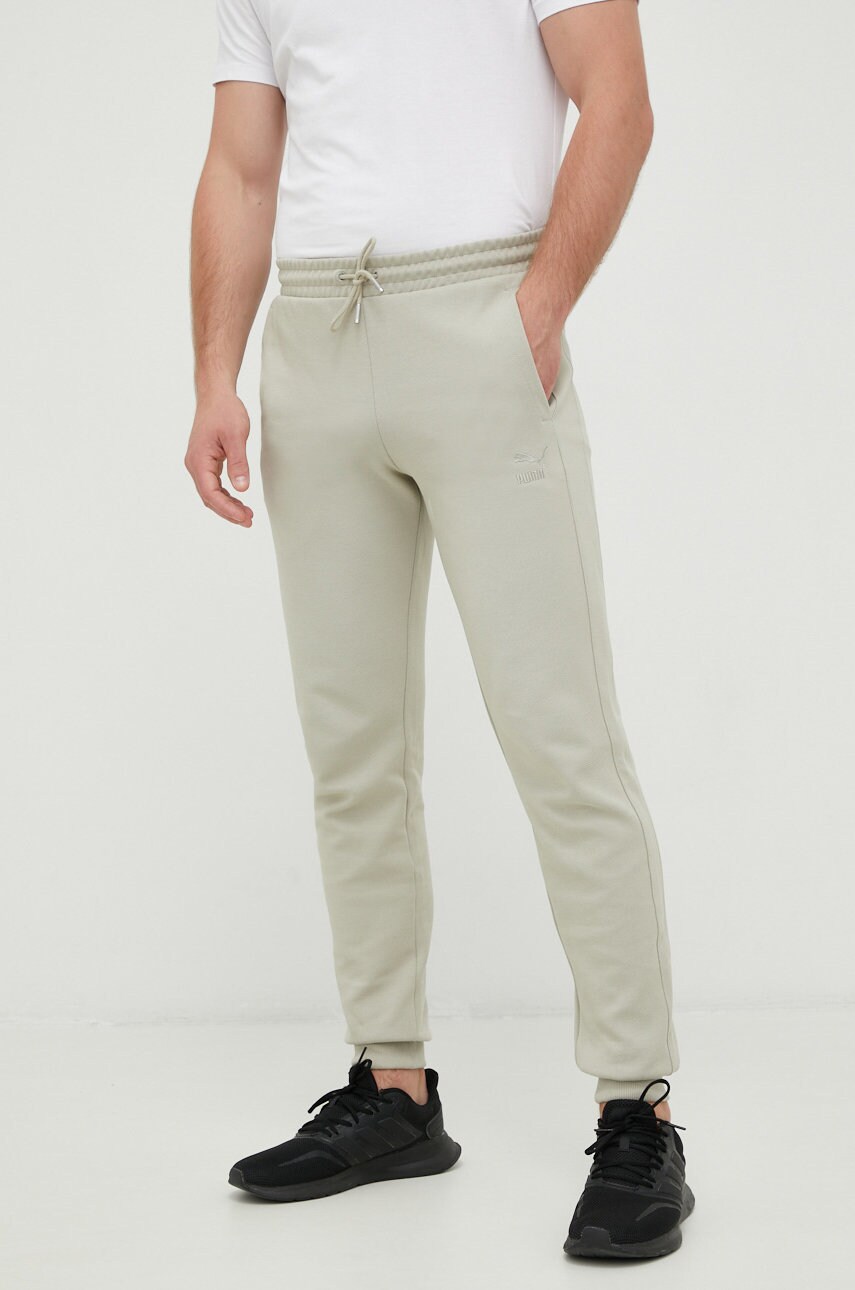 Puma pantaloni de trening barbati, culoarea verde, neted