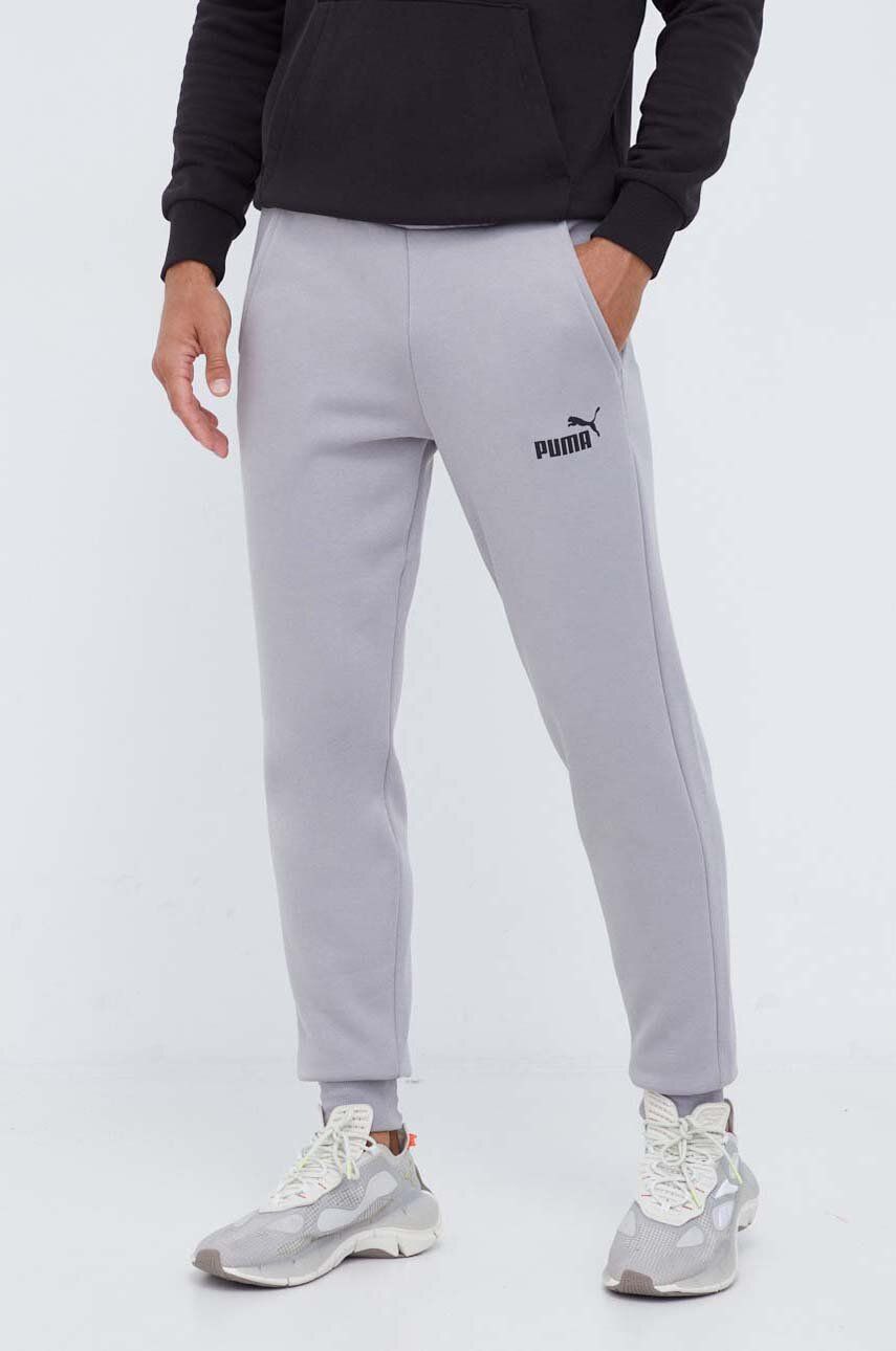 Puma pantaloni de trening barbati, culoarea gri, neted