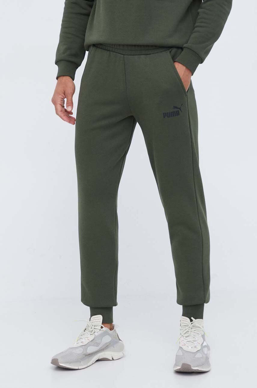 Puma pantaloni de trening barbati, culoarea verde, neted