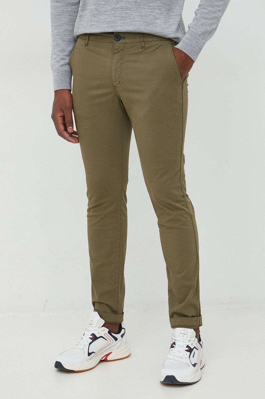 Kalhoty PS Paul Smith pánské, zelená barva, ve střihu chinos - zelená -  98% Bavlna