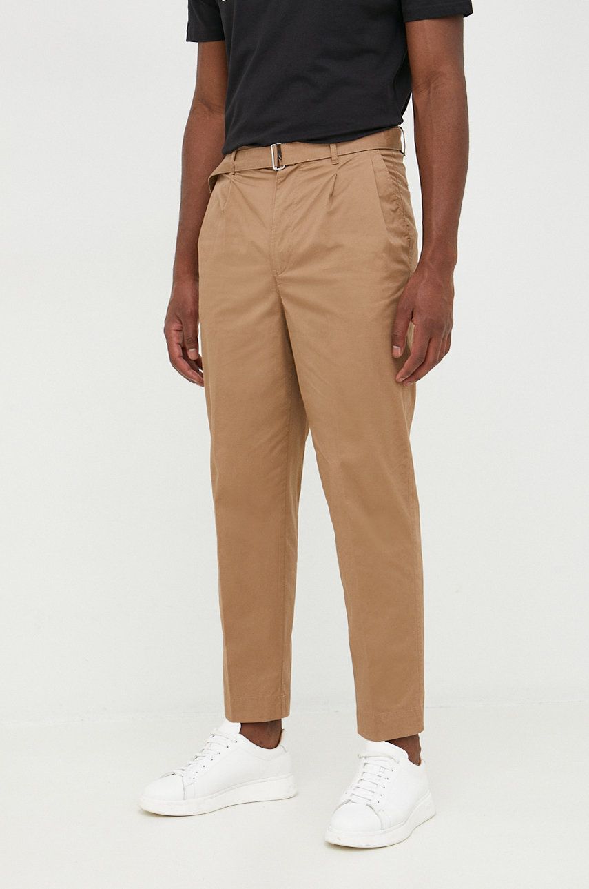 E-shop Kalhoty Michael Kors pánské, hnědá barva, jednoduché