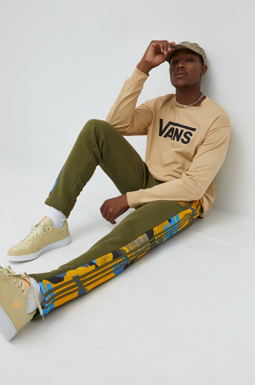 Adidas originals pantaloni de trening barbati, culoarea verde, cu imprimeu