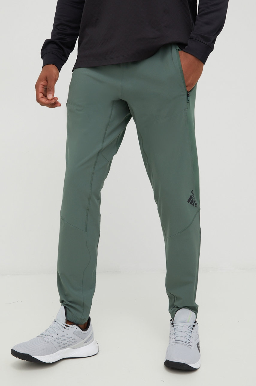Adidas performance pantaloni de antrenament d4t barbati, culoarea verde, neted