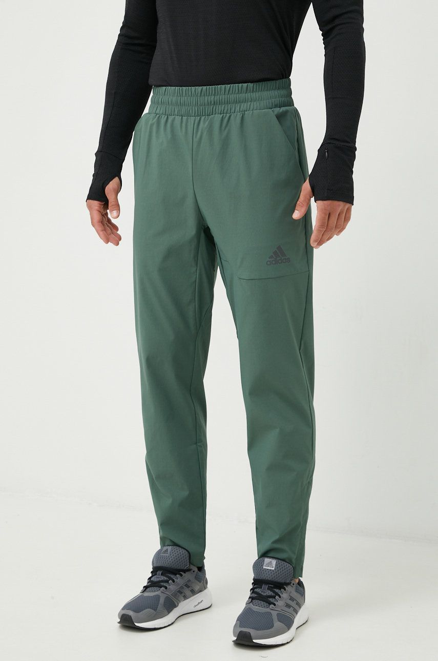 adidas pantaloni de trening barbati, culoarea verde, neted