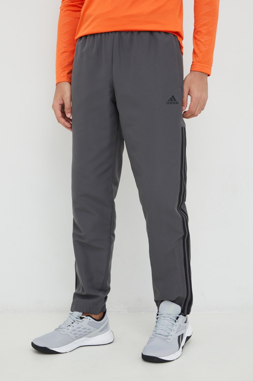 adidas pantaloni de trening barbati, culoarea gri, neted