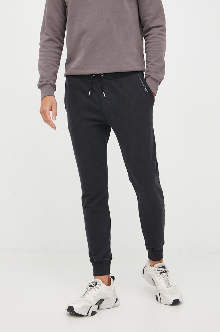 Pepe jeans pantaloni de trening din bumbac barbati, culoarea negru, cu imprimeu