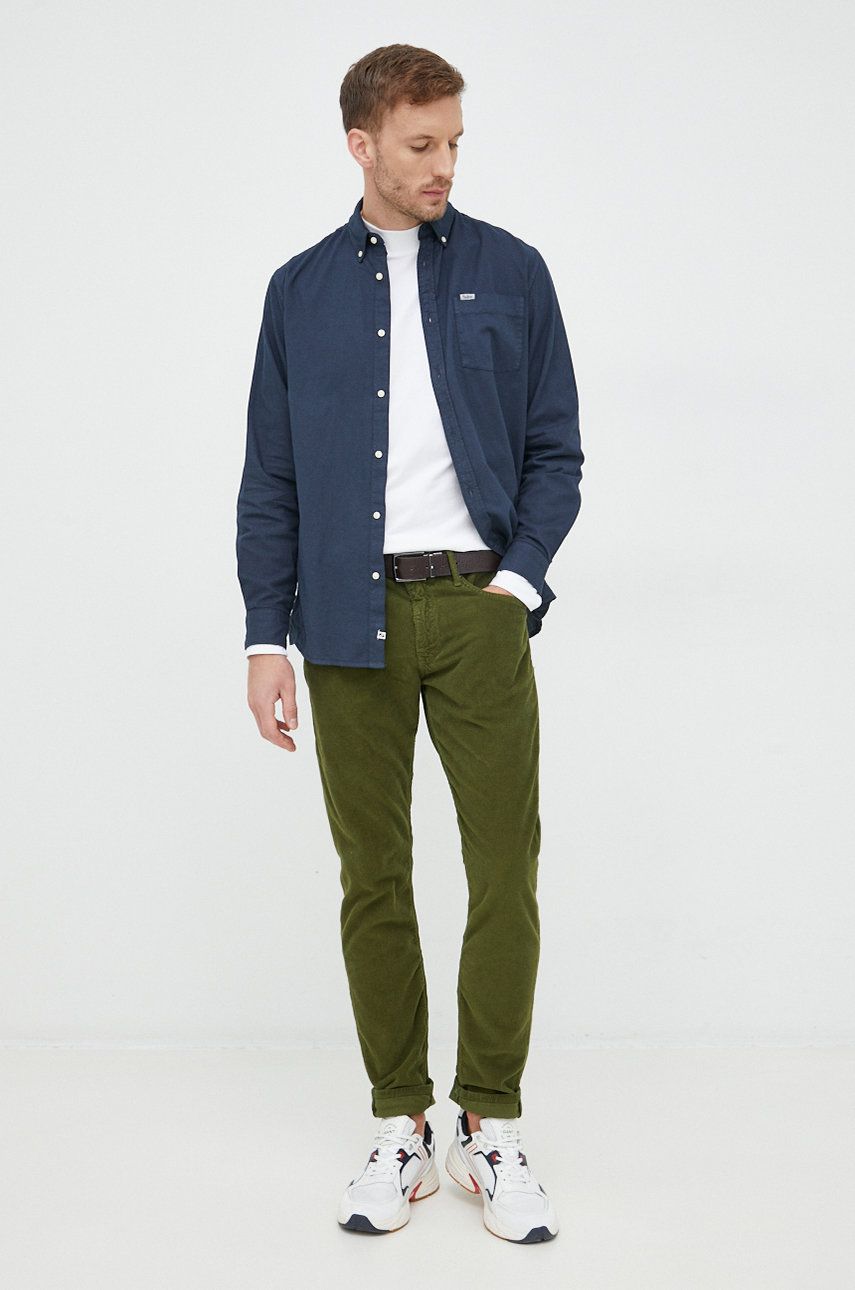 Pepe Jeans pantaloni de catifea cord barbati, culoarea verde, drept answear.ro