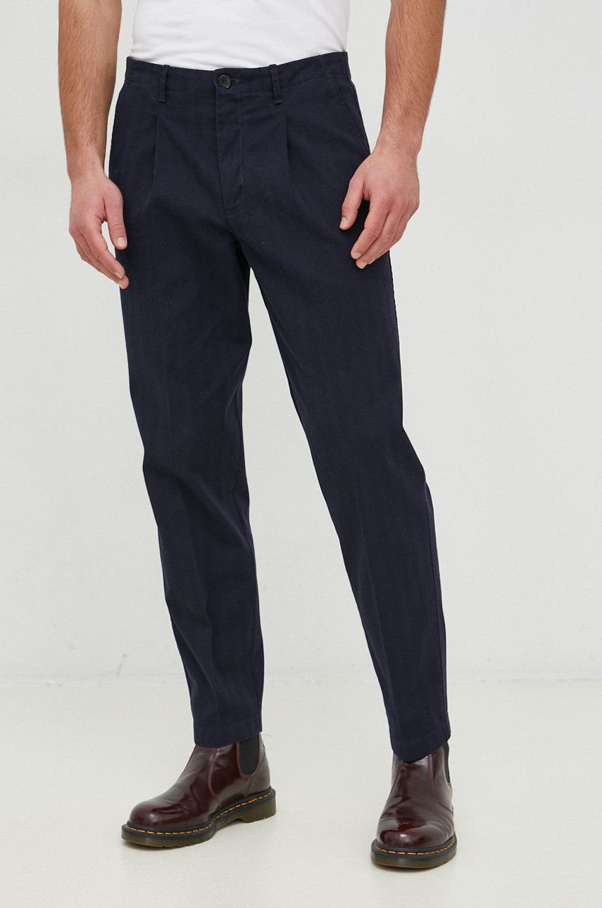 Ps Paul Smith Pantaloni Barbati, Culoarea Albastru Marin, Mulata