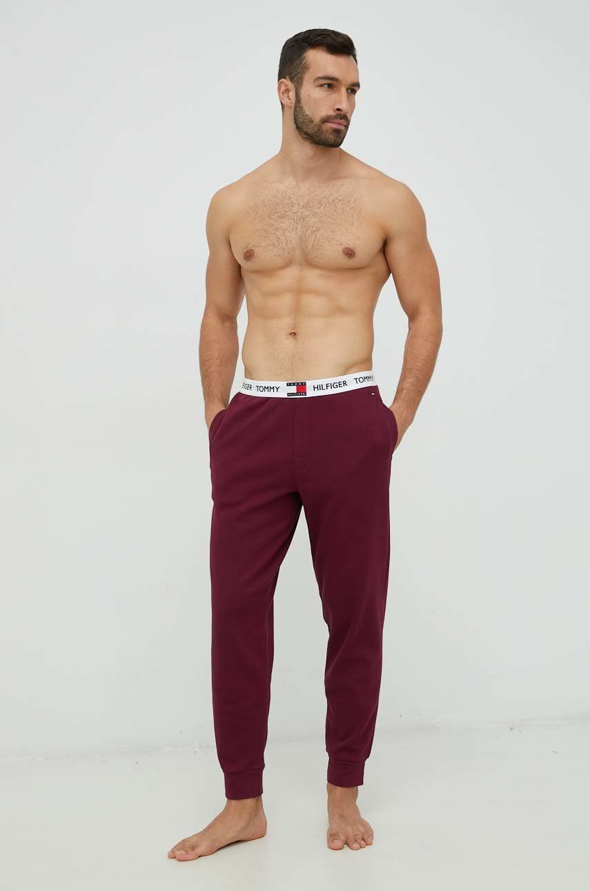 Pyžamové kalhoty Tommy Hilfiger pánské, vínová barva - burgundské -  97% Bavlna