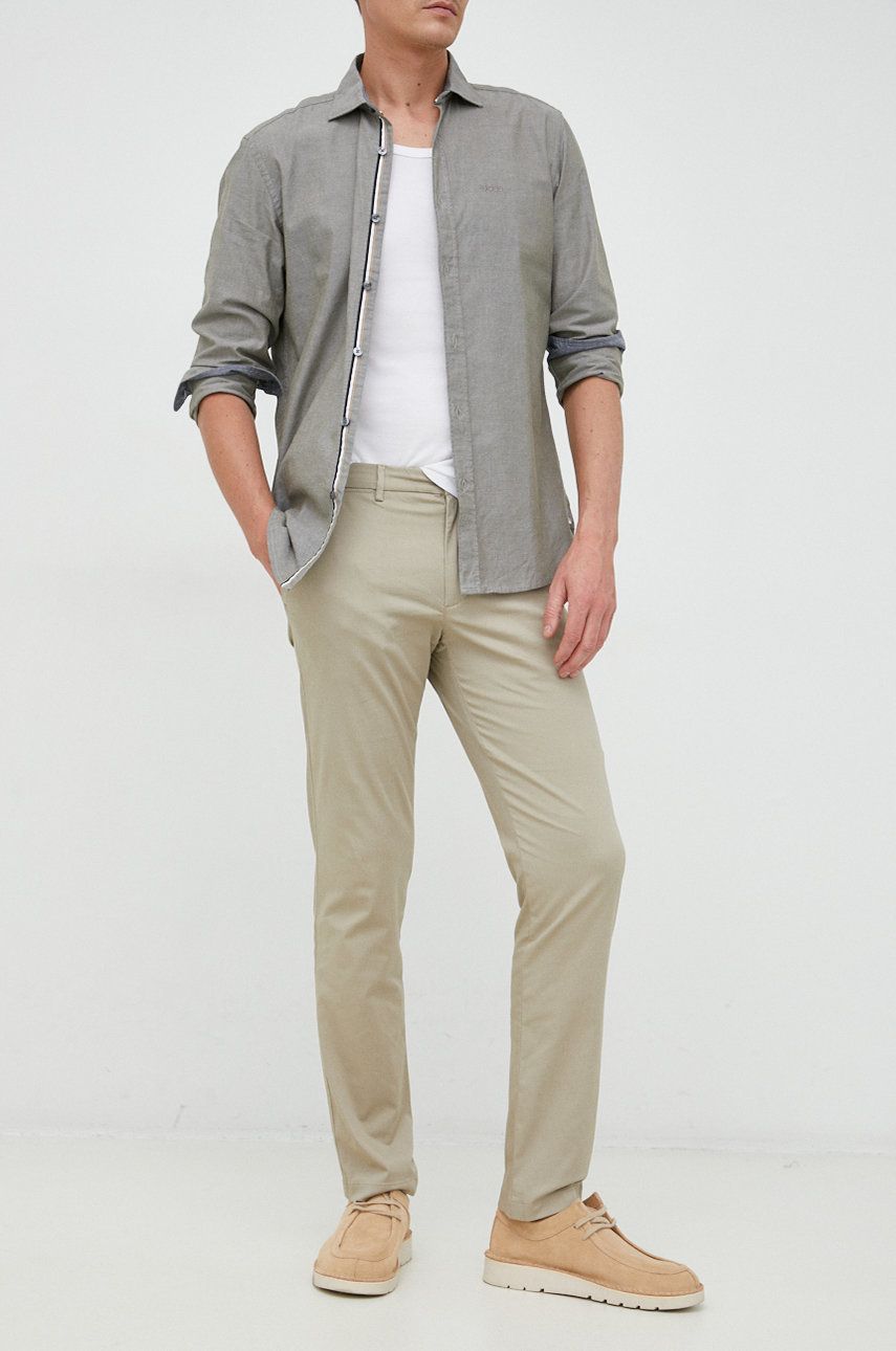 Kalhoty Tommy Hilfiger pánské, béžová barva, jednoduché - béžová -  97% Bavlna