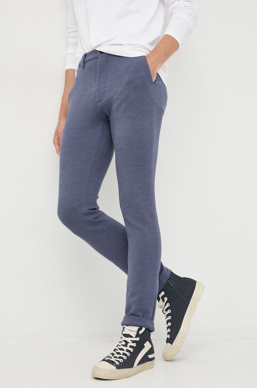 Kalhoty Tommy Hilfiger pánské, tmavomodrá barva, přiléhavé - námořnická modř -  73% Bavlna